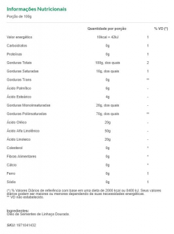 FLAXSEED OIL - Óleo de Linhaça Dourada -100 Cápsulas de 1G - Performance Nutrition