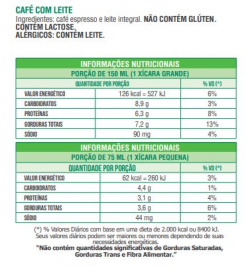 Bebidas Quentes: Café com Leite - Tamanho: Pequeno