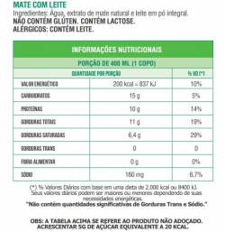 Bebidas Frias: Chás - Mate com Leite - Copo 400ml