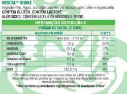 Bebidas Frias: Shakes - Sabor: Nescau - Copo 400ml