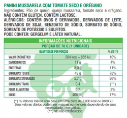 Panini - Sabor: Muçarela e Tomate Seco - Versão: Tradicional