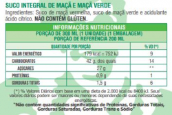 Bebidas Frias: Sucos - Integral - Sabor: Maçãs Vermelha e Verde - Garrafa 300ml - Natural One