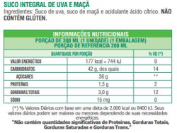 Bebidas Frias: Sucos - Integral - Sabor: Uva com Maçã - Garrafa 300ml - Natural One